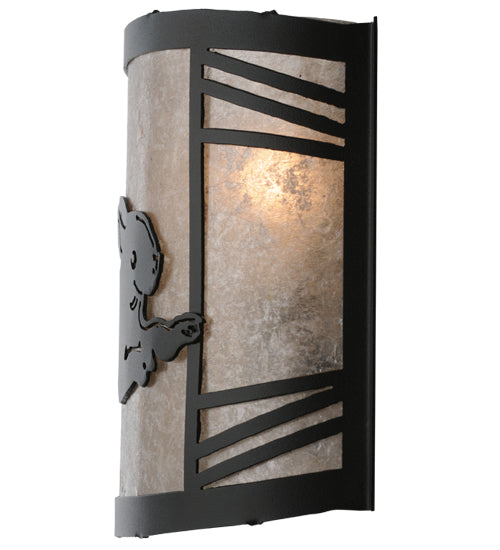 Meyda Lighting Rabbit on the Loose 12" Textured Black Right Wall Sconce With Silver Mica Shade Glass