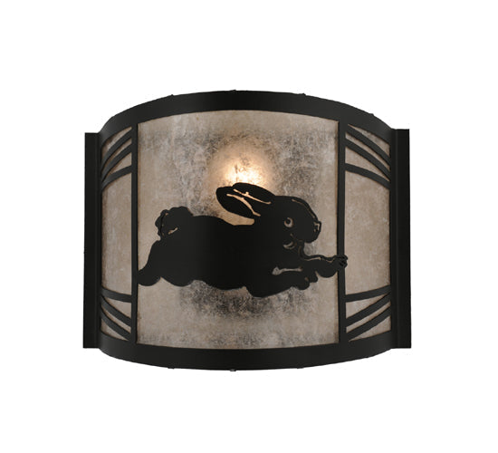 Meyda Lighting Rabbit on the Loose 12" Textured Black Right Wall Sconce With Silver Mica Shade Glass