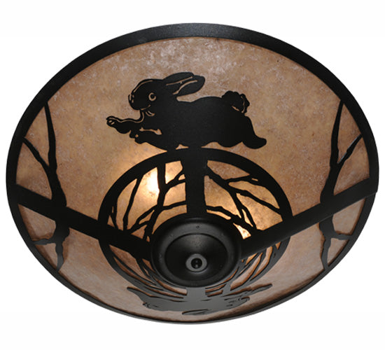 Meyda Lighting Rabbit on the Loose 22" 3-Light Textured Black Flush Mount Light With Silver Mica Shade Glass