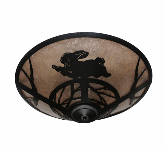 Meyda Lighting Rabbit on the Loose 22" 3-Light Textured Black Flush Mount Light With Silver Mica Shade Glass