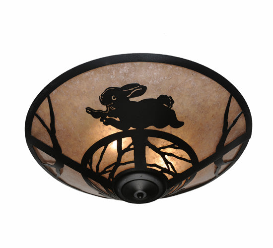 Meyda Lighting Rabbit on the Loose 22" 3-Light Textured Black Flush Mount Light With Silver Mica Shade Glass