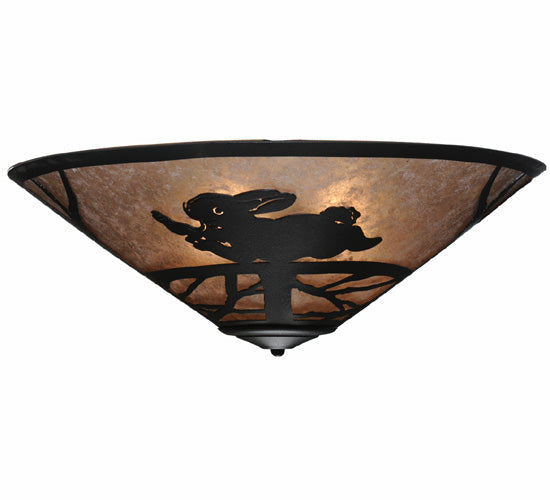 Meyda Lighting Rabbit on the Loose 22" 3-Light Textured Black Flush Mount Light With Silver Mica Shade Glass