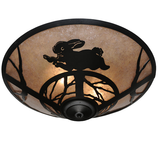 Meyda Lighting Rabbit on the Loose 22" 3-Light Textured Black Flush Mount Light With Silver Mica Shade Glass