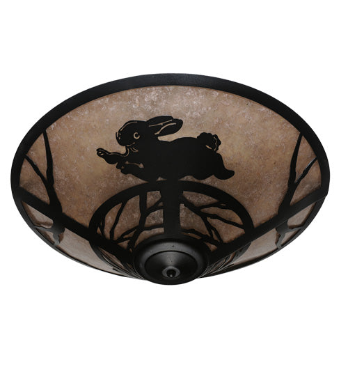 Meyda Lighting Rabbit on the Loose 243185 22" 3-Light Textured Black Flush Mount Light With Silver Mica Shade Glass