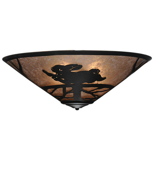 Meyda Lighting Rabbit on the Loose 243185 22" 3-Light Textured Black Flush Mount Light With Silver Mica Shade Glass