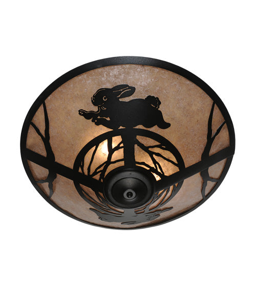 Meyda Lighting Rabbit on the Loose 243185 22" 3-Light Textured Black Flush Mount Light With Silver Mica Shade Glass