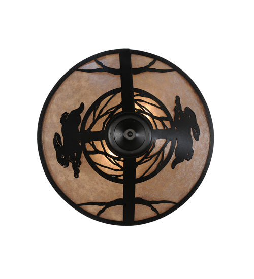 Meyda Lighting Rabbit on the Loose 243185 22" 3-Light Textured Black Flush Mount Light With Silver Mica Shade Glass