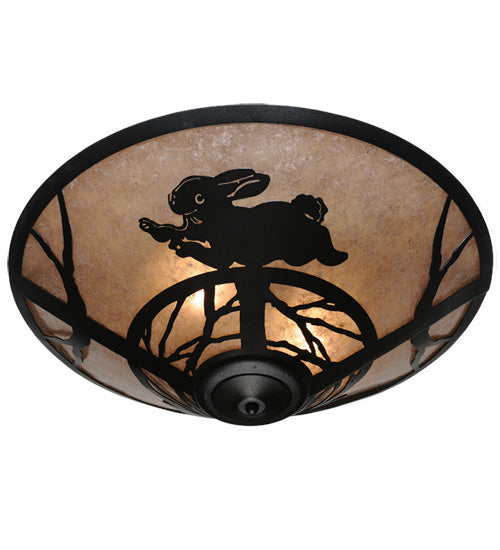 Meyda Lighting Rabbit on the Loose 243185 22" 3-Light Textured Black Flush Mount Light With Silver Mica Shade Glass