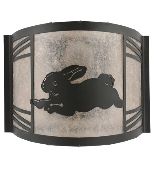 Meyda Lighting Rabbit on the Loose 243216 12" Textured Black Left Wall Sconce With Silver Mica Shade Glass