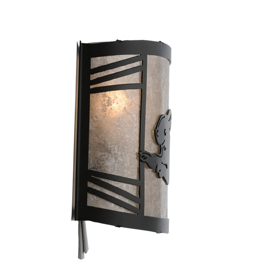 Meyda Lighting Rabbit on the Loose 243216 12" Textured Black Left Wall Sconce With Silver Mica Shade Glass