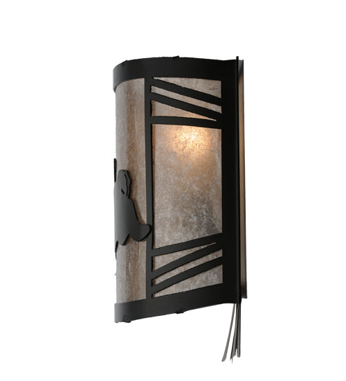 Meyda Lighting Rabbit on the Loose 243216 12" Textured Black Left Wall Sconce With Silver Mica Shade Glass