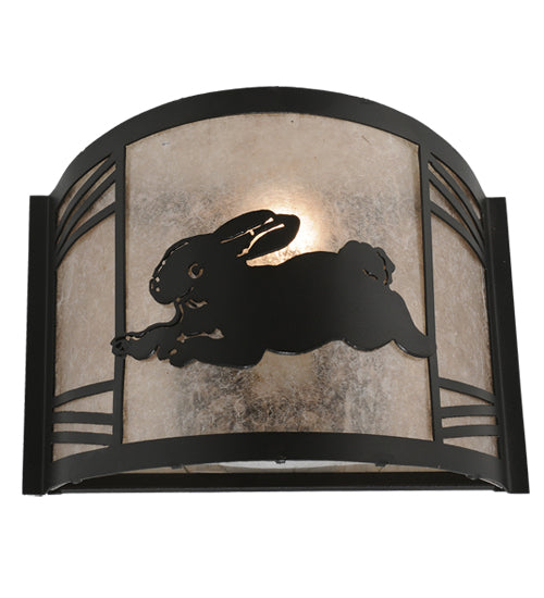 Meyda Lighting Rabbit on the Loose 243216 12" Textured Black Left Wall Sconce With Silver Mica Shade Glass