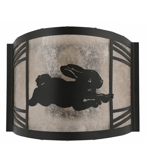 Meyda Lighting Rabbit on the Loose 243260 12" Textured Black Right Wall Sconce With Silver Mica Shade Glass