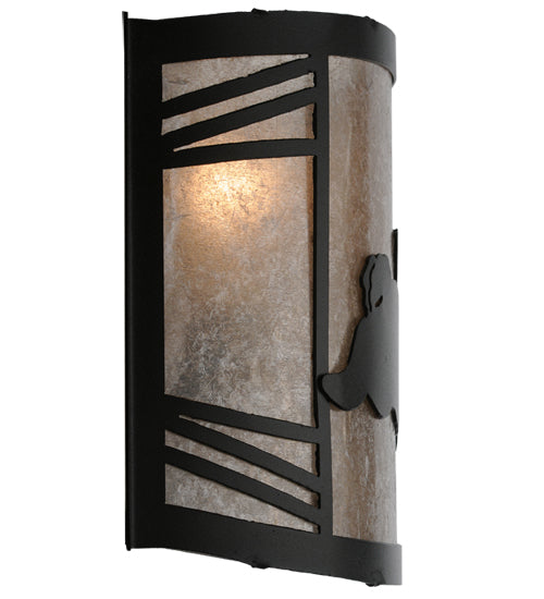 Meyda Lighting Rabbit on the Loose 243260 12" Textured Black Right Wall Sconce With Silver Mica Shade Glass