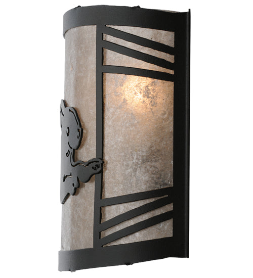 Meyda Lighting Rabbit on the Loose 243260 12" Textured Black Right Wall Sconce With Silver Mica Shade Glass