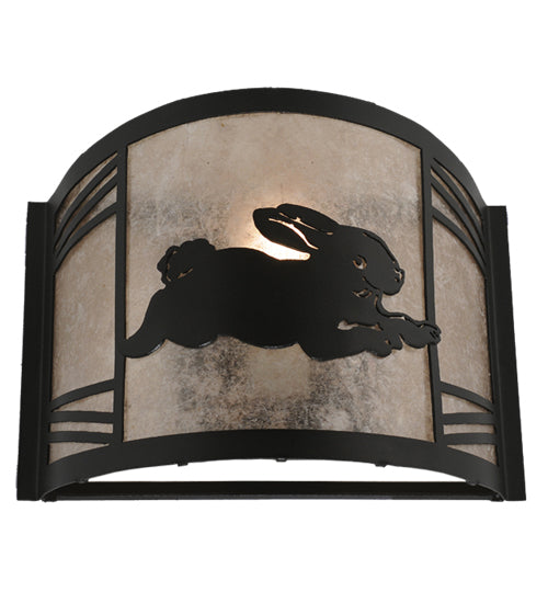 Meyda Lighting Rabbit on the Loose 243260 12" Textured Black Right Wall Sconce With Silver Mica Shade Glass