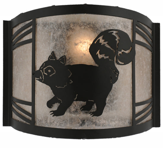 Meyda Lighting Raccoon on the Loose 12" Textured Black Left Wall Sconce With Silver Mica Shade Glass