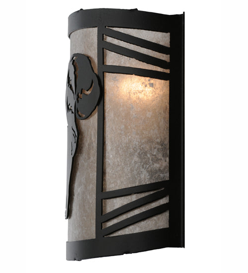 Meyda Lighting Raccoon on the Loose 12" Textured Black Left Wall Sconce With Silver Mica Shade Glass