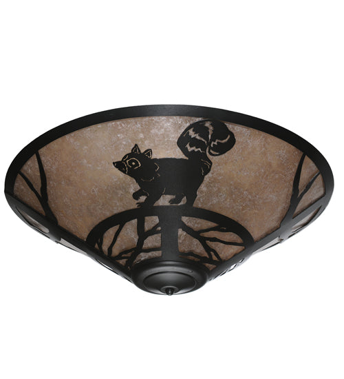 Meyda Lighting Racoon on the Loose 22" 3-Light Textured Black Flush Mount Light With Silver Mica Shade Glass