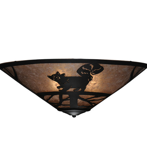 Meyda Lighting Racoon on the Loose 22" 3-Light Textured Black Flush Mount Light With Silver Mica Shade Glass