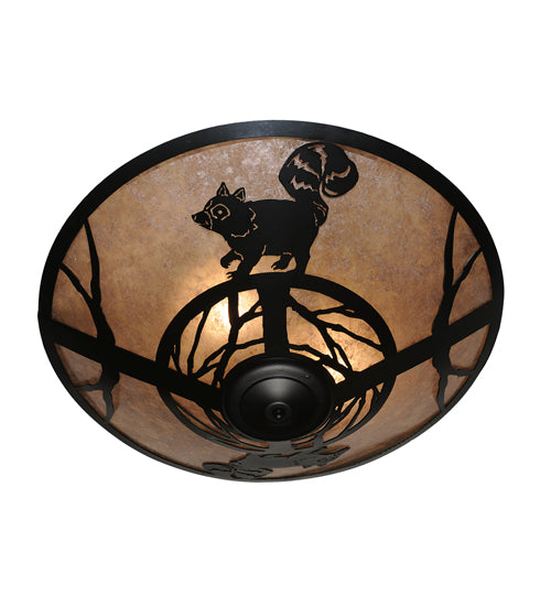 Meyda Lighting Racoon on the Loose 22" 3-Light Textured Black Flush Mount Light With Silver Mica Shade Glass