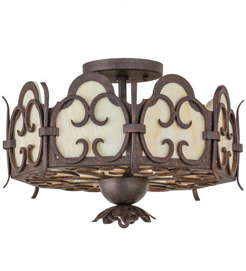 Meyda Lighting Radha 15" 2-Light Cajun Spice Textured Flush Mount Light With Beige Art Shade Glass