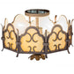 Meyda Lighting Radha 15" 2-Light Cajun Spice Textured Flush Mount Light With Beige Art Shade Glass