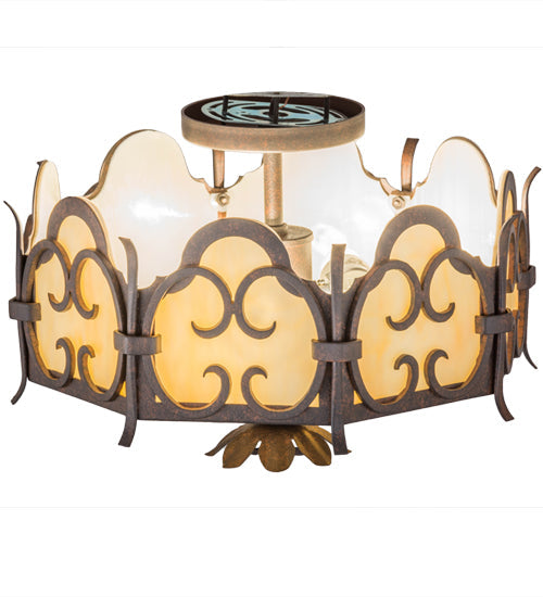Meyda Lighting Radha 15" 2-Light Cajun Spice Textured Flush Mount Light With Beige Art Shade Glass