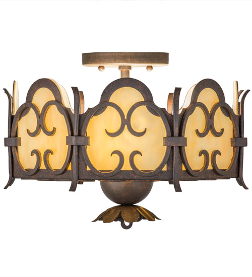 Meyda Lighting Radha 15" 2-Light Cajun Spice Textured Flush Mount Light With Beige Art Shade Glass