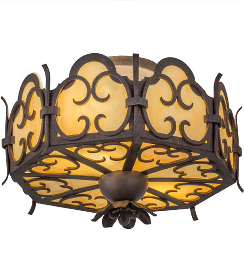 Meyda Lighting Radha 15" 2-Light Cajun Spice Textured Flush Mount Light With Beige Art Shade Glass
