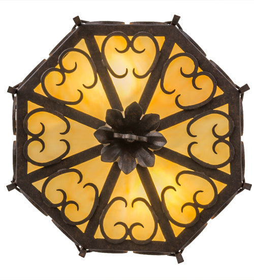 Meyda Lighting Radha 15" 2-Light Cajun Spice Textured Flush Mount Light With Beige Art Shade Glass