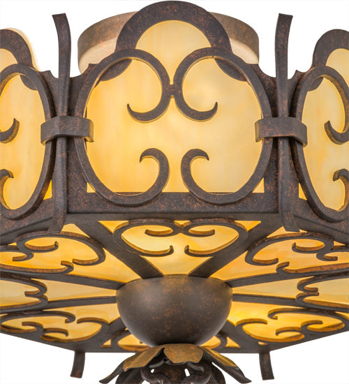 Meyda Lighting Radha 15" 2-Light Cajun Spice Textured Flush Mount Light With Beige Art Shade Glass