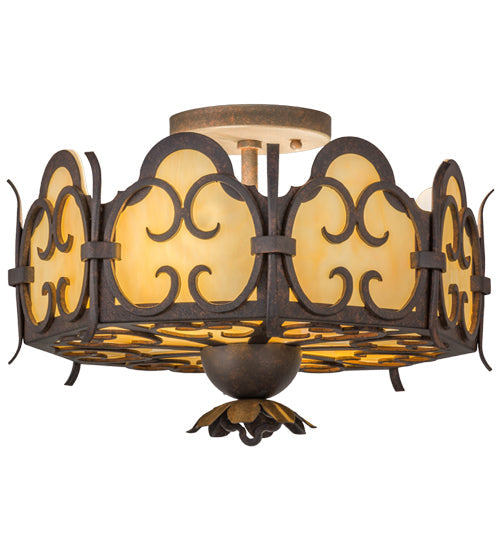 Meyda Lighting Radha 15" 2-Light Cajun Spice Textured Flush Mount Light With Beige Art Shade Glass