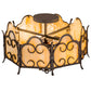 Meyda Lighting Radha 16" 3-Light Chesnut Flush Mount Light With Beige Art Shade Glass