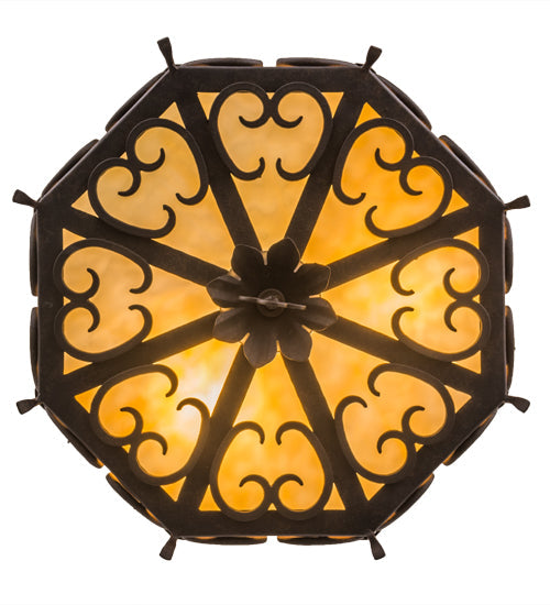 Meyda Lighting Radha 16" 3-Light Chesnut Flush Mount Light With Beige Art Shade Glass