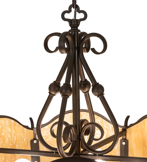 Meyda Lighting Radha 30" 4-Light Chestnut Pendant Light With Beige Art Shade Glass