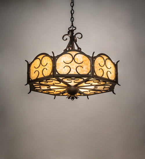 Meyda Lighting Radha 30" 4-Light Chestnut Pendant Light With Beige Art Shade Glass