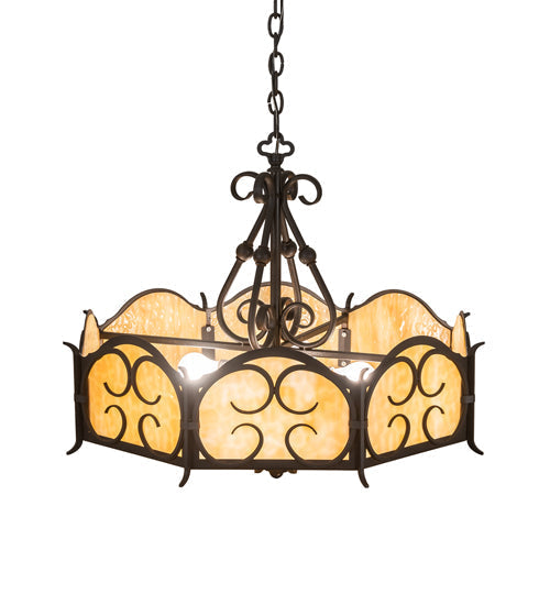 Meyda Lighting Radha 30" 4-Light Chestnut Pendant Light With Beige Art Shade Glass