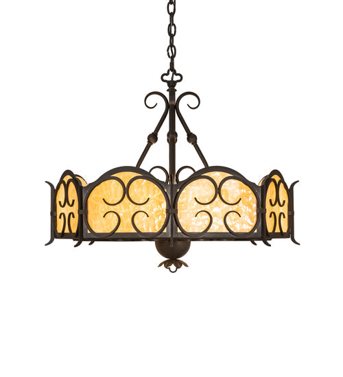 Meyda Lighting Radha 30" 4-Light Chestnut Pendant Light With Beige Art Shade Glass