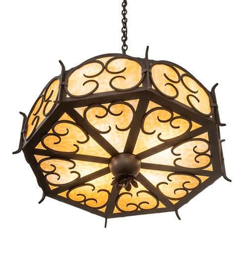 Meyda Lighting Radha 30" 4-Light Chestnut Pendant Light With Beige Art Shade Glass