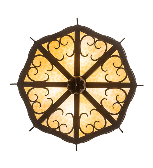 Meyda Lighting Radha 30" 4-Light Chestnut Pendant Light With Beige Art Shade Glass