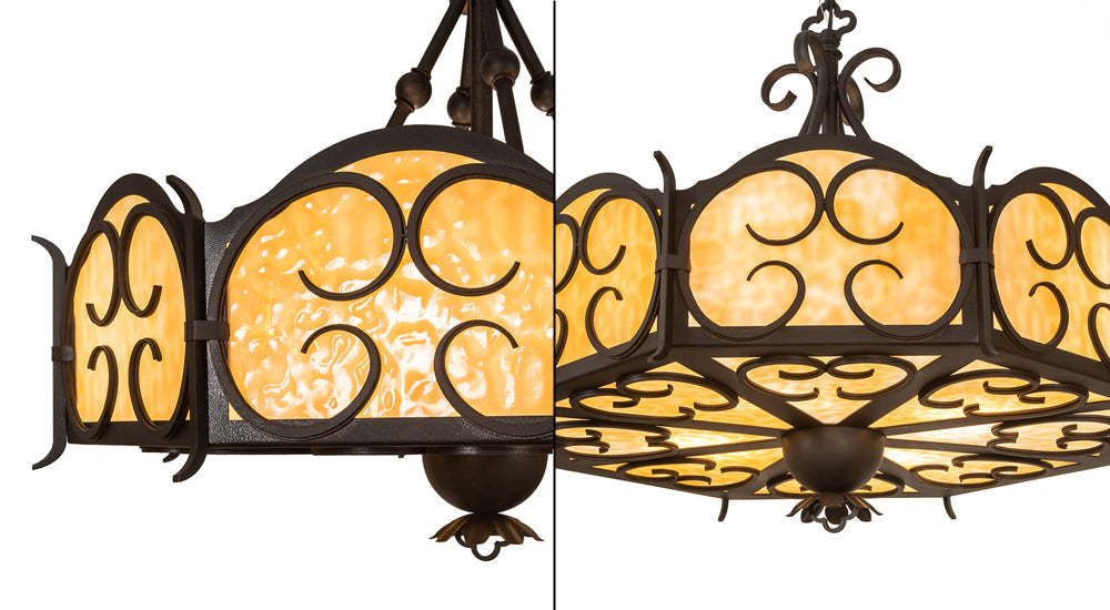 Meyda Lighting Radha 30" 4-Light Chestnut Pendant Light With Beige Art Shade Glass