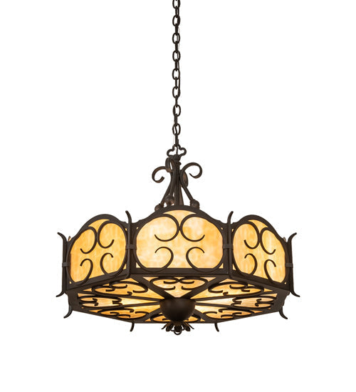 Meyda Lighting Radha 30" 4-Light Chestnut Pendant Light With Beige Art Shade Glass