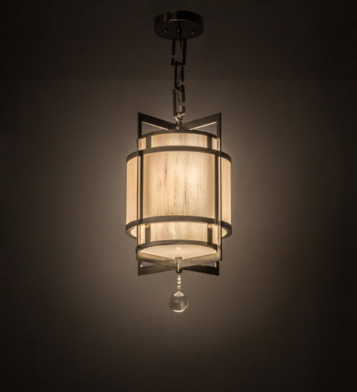 Meyda Lighting Raiff 11" Brushed Stainless Steel Pendant Light With White Art Shade Glass