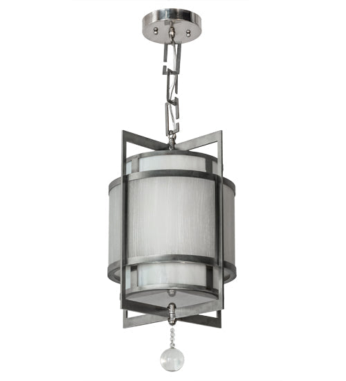 Meyda Lighting Raiff 11" Brushed Stainless Steel Pendant Light With White Art Shade Glass