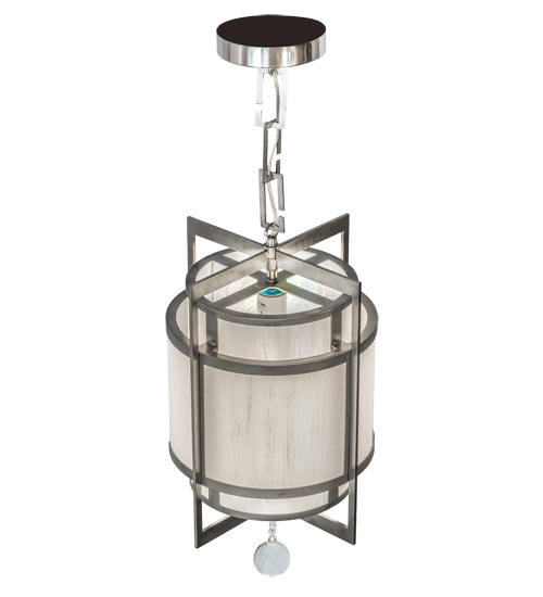 Meyda Lighting Raiff 11" Brushed Stainless Steel Pendant Light With White Art Shade Glass