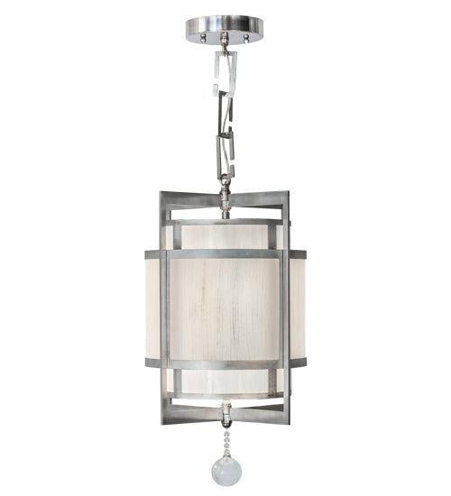 Meyda Lighting Raiff 11" Brushed Stainless Steel Pendant Light With White Art Shade Glass