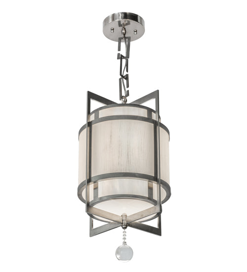 Meyda Lighting Raiff 11" Brushed Stainless Steel Pendant Light With White Art Shade Glass