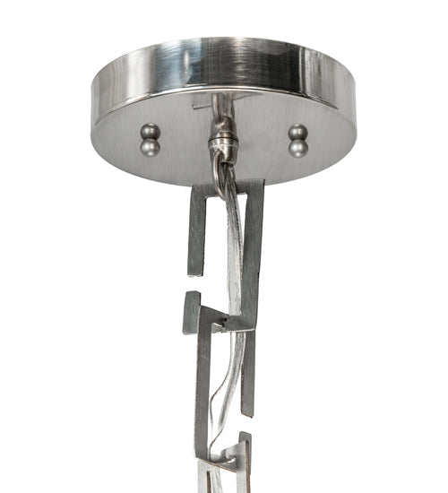 Meyda Lighting Raiff 7" Brushed Stainless Steel Pendant Light With White Iridescent Shade Glass