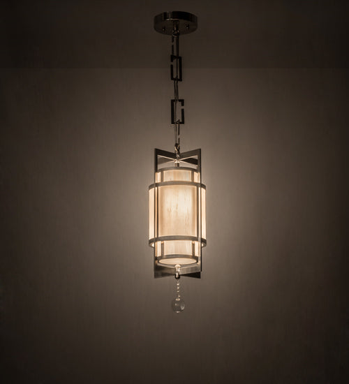 Meyda Lighting Raiff 7" Brushed Stainless Steel Pendant Light With White Iridescent Shade Glass